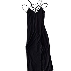 Privy Privately Privileged Womens Black Strappy Spiderweb Neckline Maxi Dress L